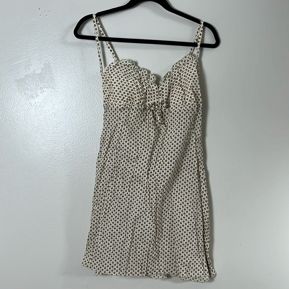 GAP Tie-Front Mini Tan/Brown Floral Fit and Flare Dress junior’s Size XS NWT